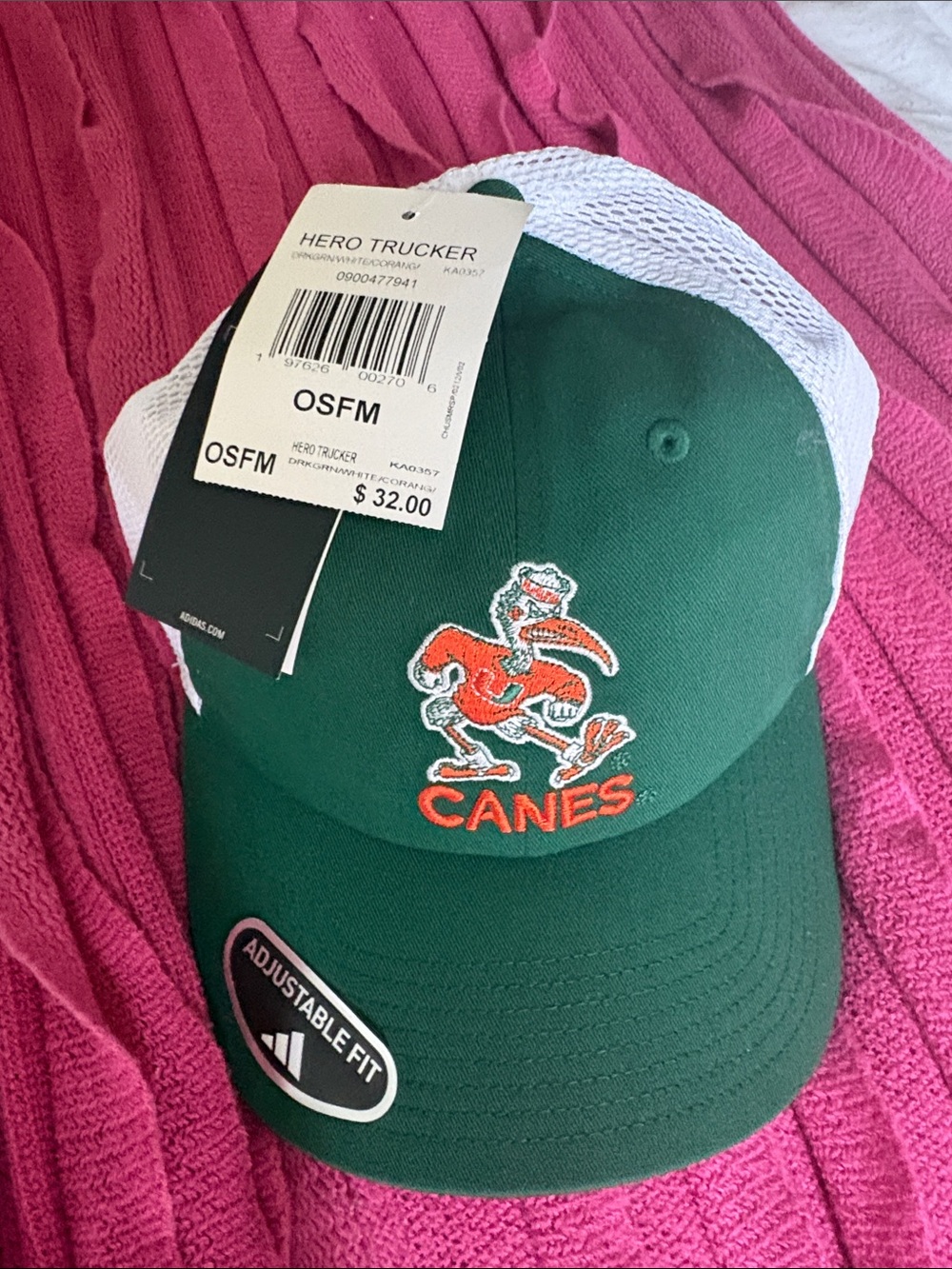 adidas university of Miami canes Mesh Trucker Cap with Logo